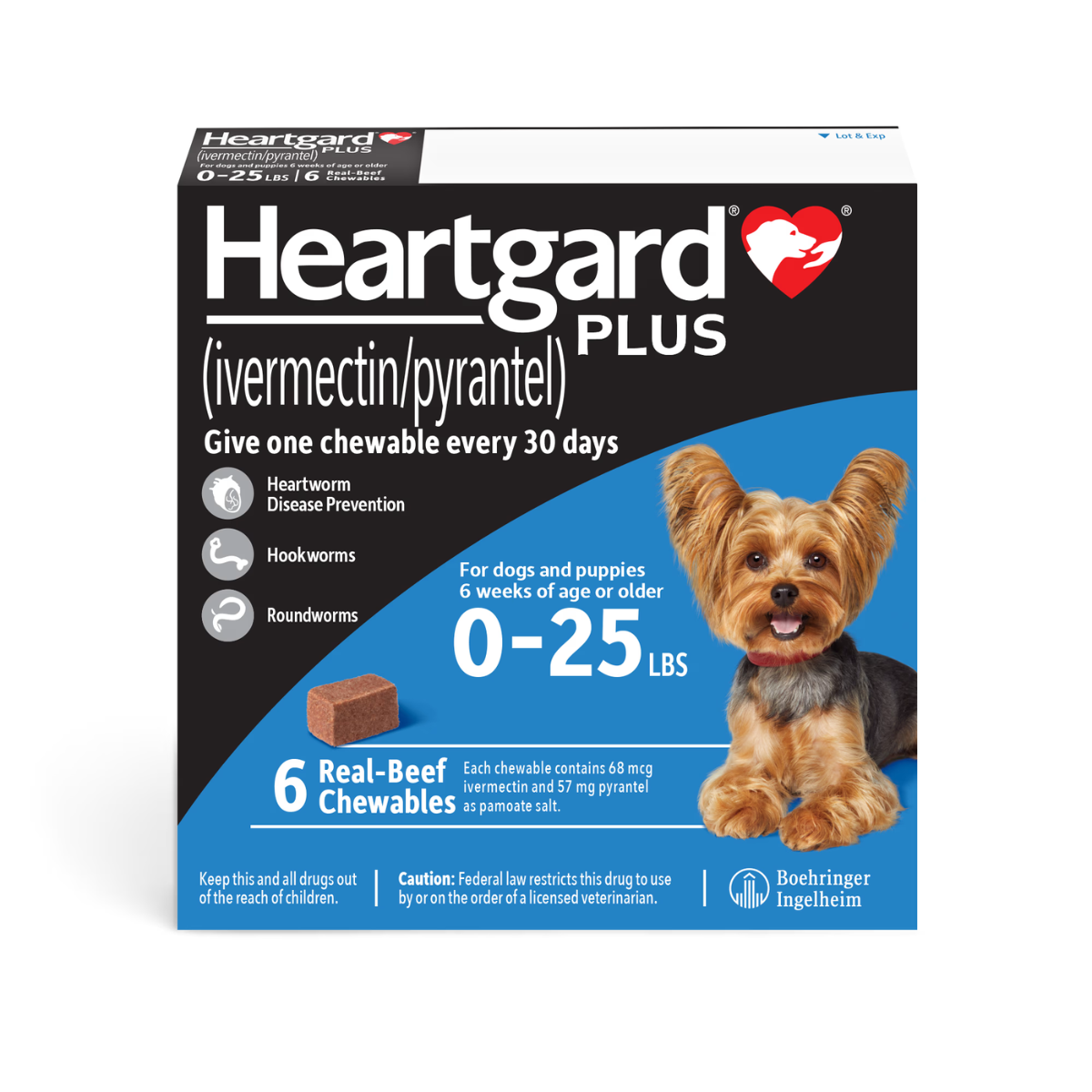 Heartgard-Heartgard Plus 犬用預防心絲蟲咀嚼配方 (<25lbs) (Blue)6 Real Beef Chewables