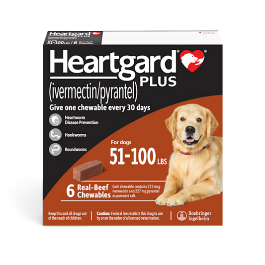 Heartgard-Heartgard Plus 犬用預防心絲蟲咀嚼配方 (51- 100lbs) (Brown)6 Real Beef Chewables